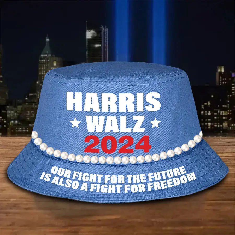 Harris Walz 2024 Our fight for the FUTURE is also a fight for FREEDOM Pearls Bucket Hat Vote Blue