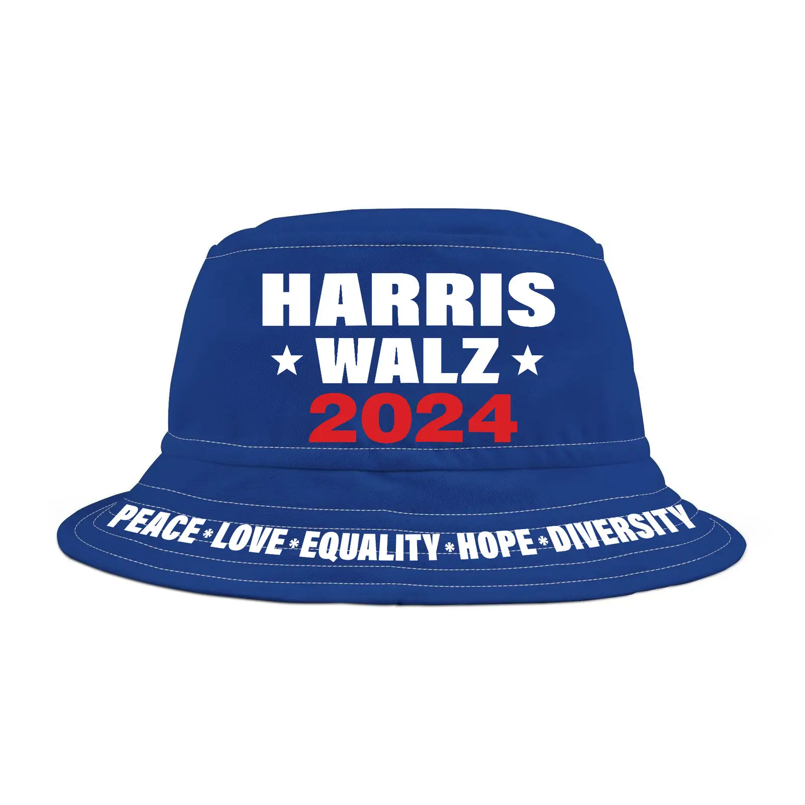 Harris Walz 2024 Peace Love Equality Hope Diversity Bucket Hat Vote Blue Gifts For Supporters