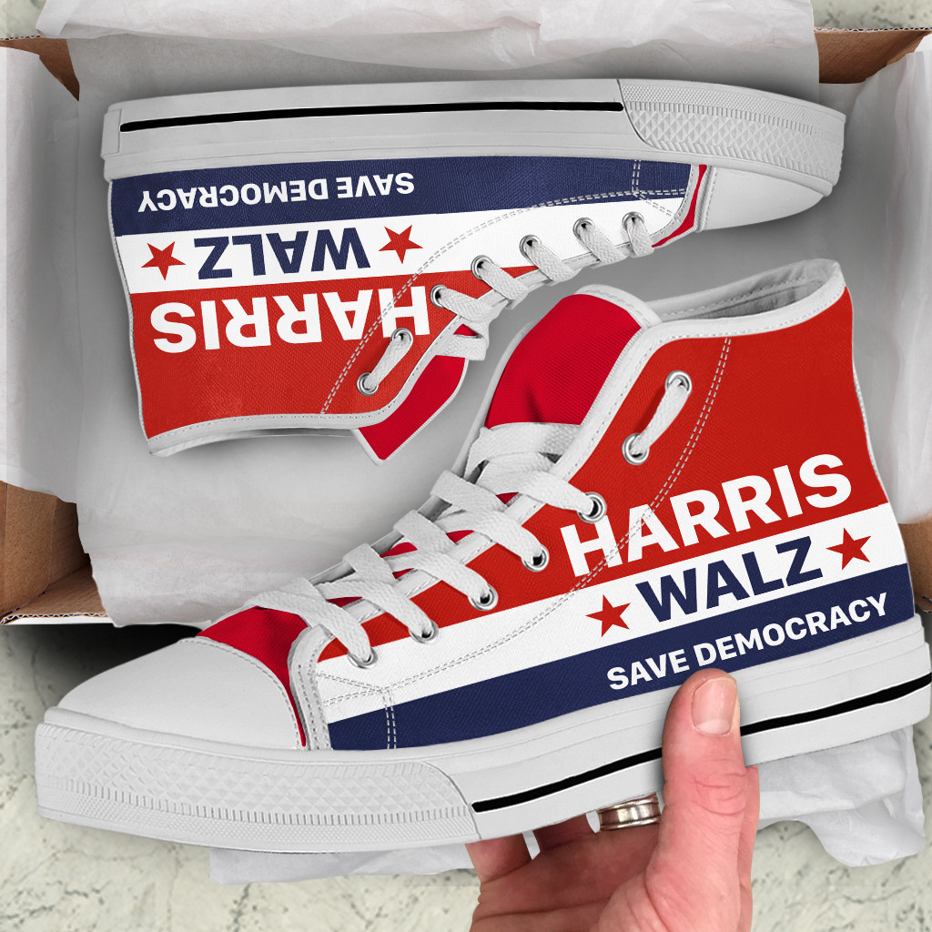 Harris Walz 2024 Save Democracy High Top Shoes Kamala Political Campaign Merch