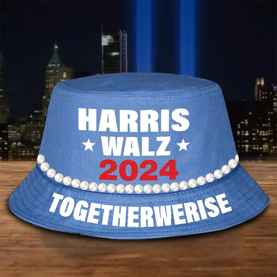 Harris Walz 2024 Together We Rise Pearls Bucket Hat Vote Blue
