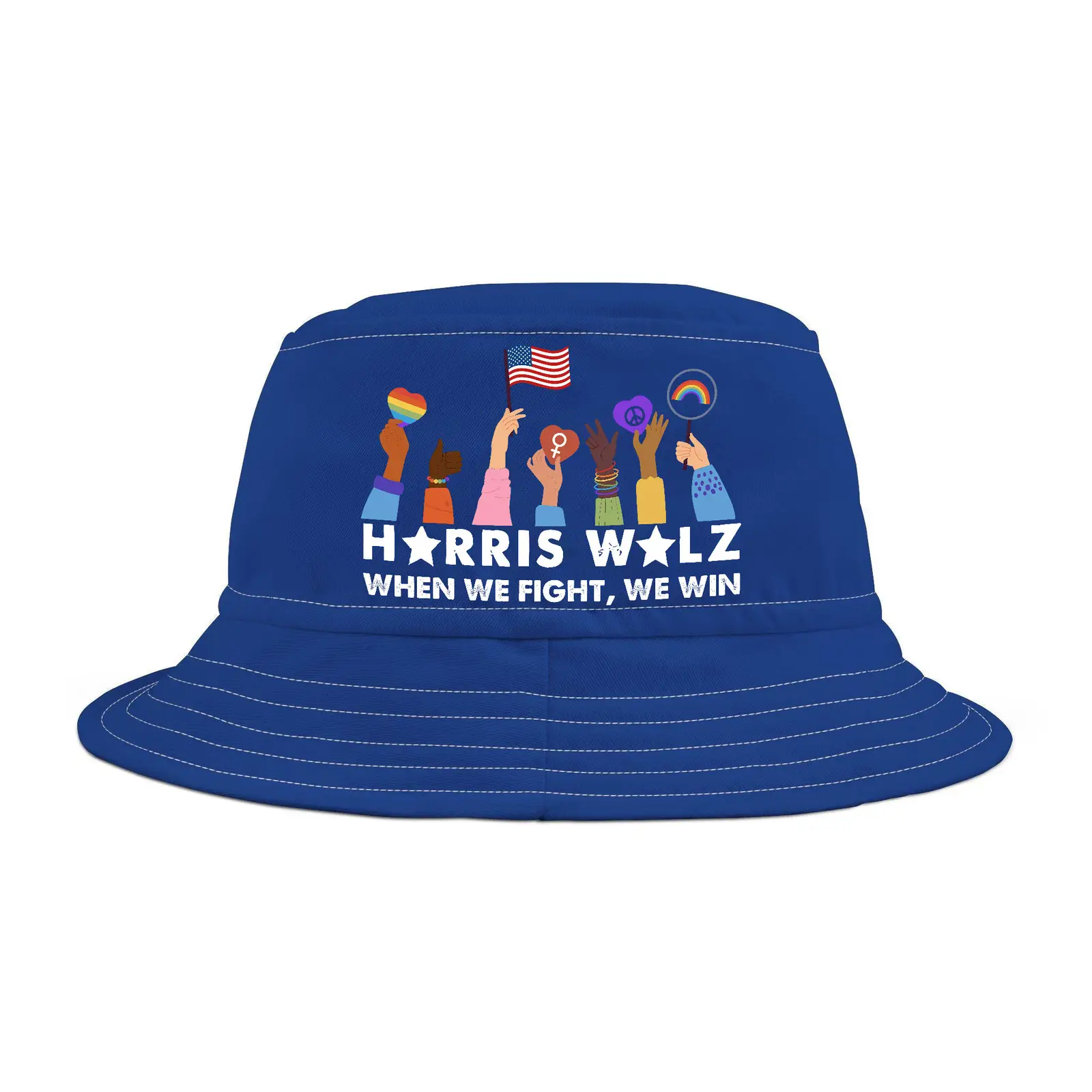 Harris Walz 2024 When We Fight We Win Bucket Hat Gifts For Democrats