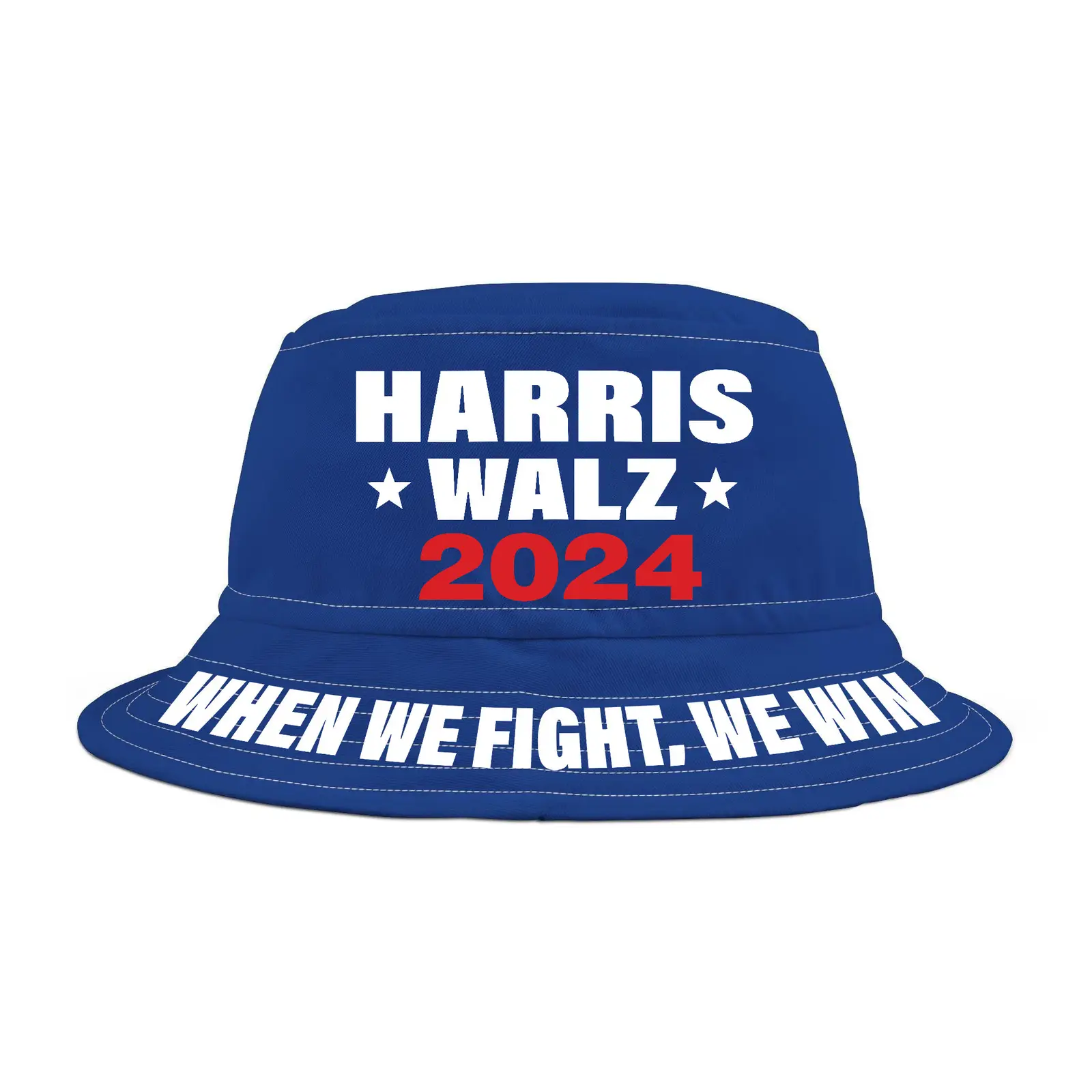 Harris Walz 2024 When We Fight We Win Bucket Hat Vote Blue Gifts For Supporters
