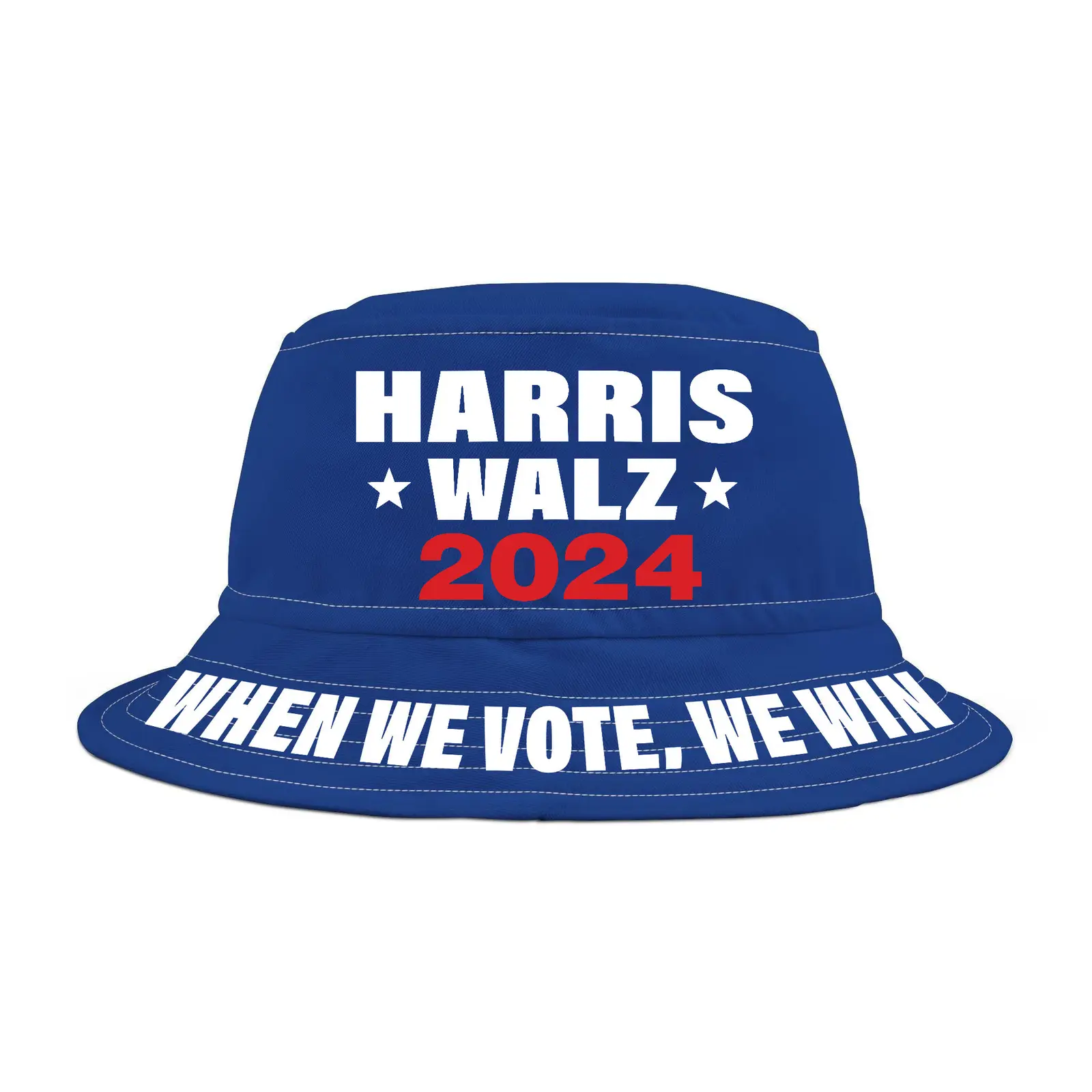 Harris Walz 2024 When We Vote We Win Bucket Hat Vote Blue Gifts For Supporters