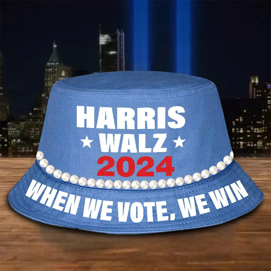 Harris Walz 2024 When We Vote We Win Pearls Bucket Hat Vote Blue Harris Walz 2024 When We Vote We Win Pearls Bucket Hat Vote Blue - Image 1