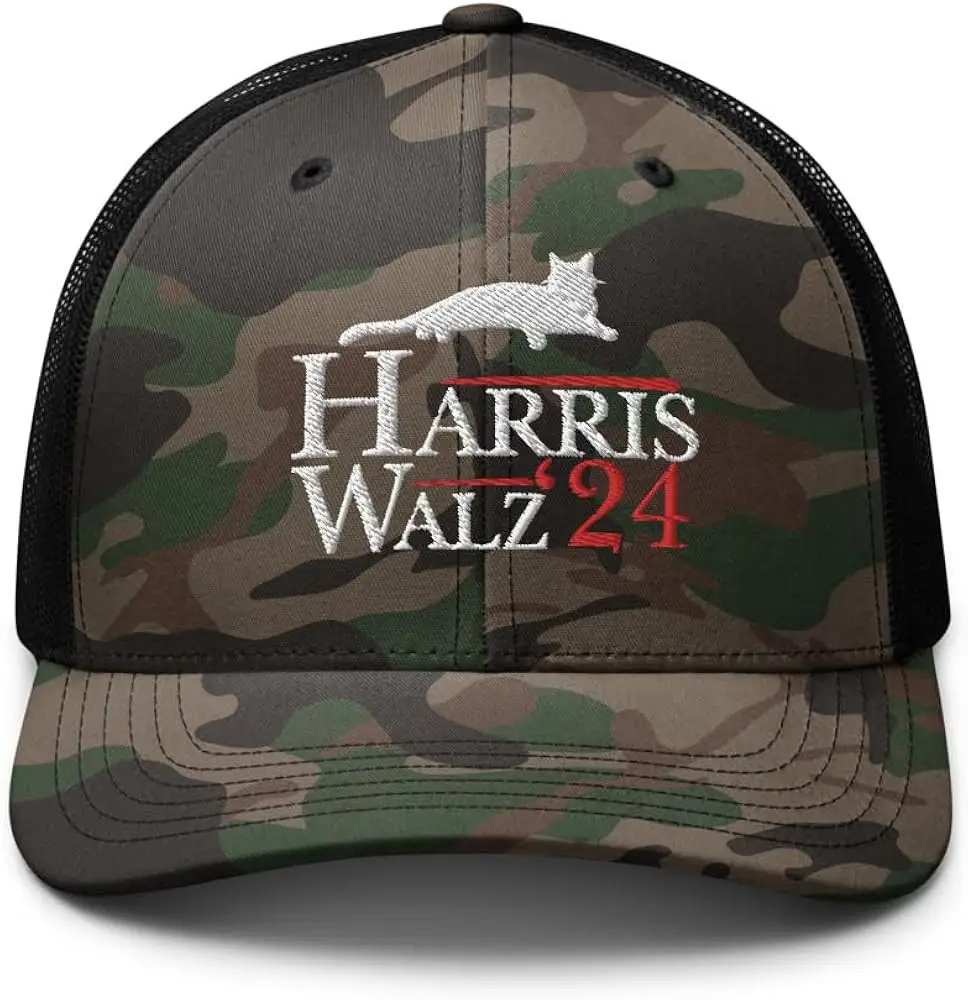 Harris Walz '24 Embroidered Childless Cat Lady Vote Camo Mesh Back Hat Kamala Harris For President Trucker Hat Harris Walz '24 Embroidered Childless Cat Lady Vote Camo Mesh Back Hat Kamala Harris For President Trucker Hat - Image 1