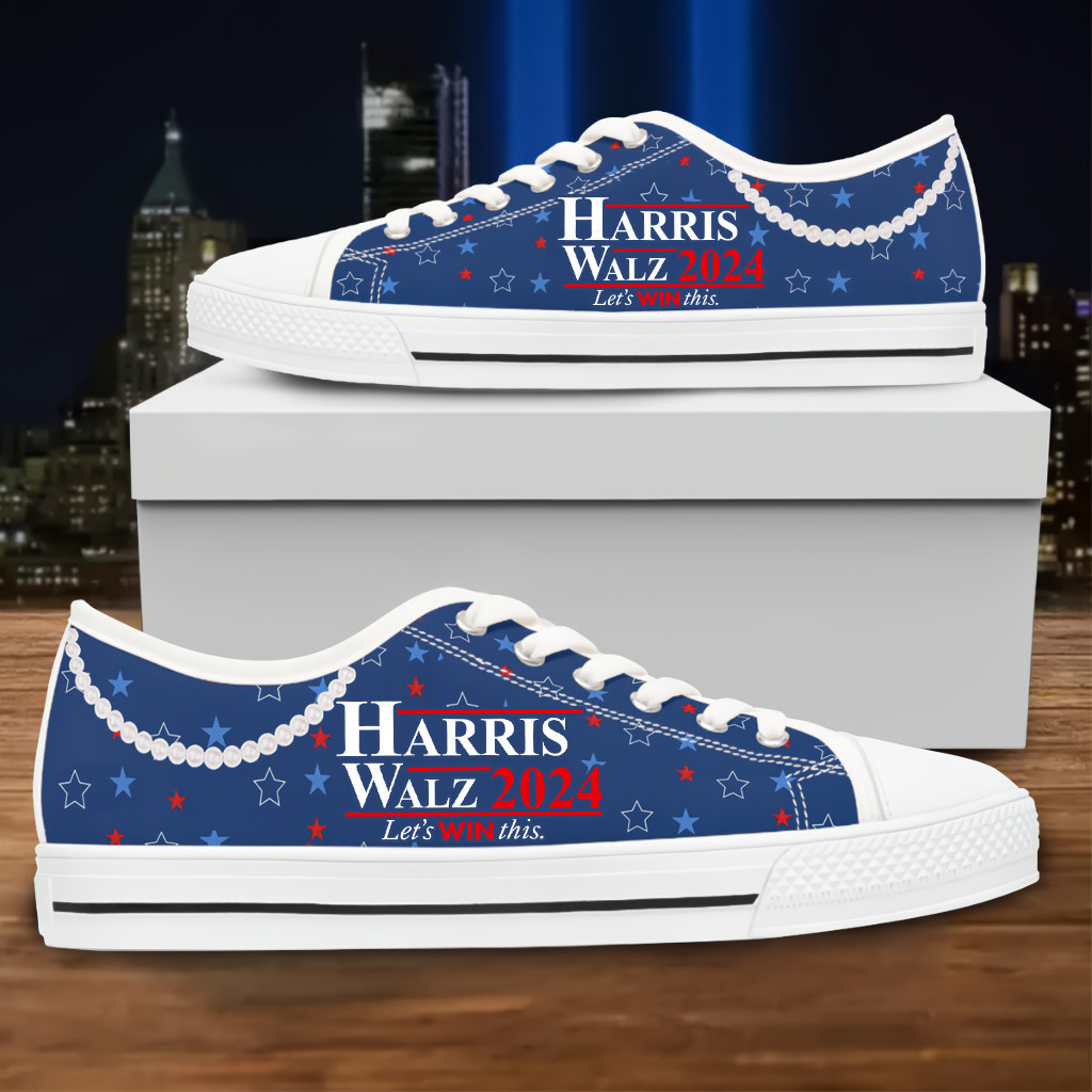 Harris Walz '24 Let's Win This Low Top Sneakers Kamala Harris Pearls Blue Low Top Shoes