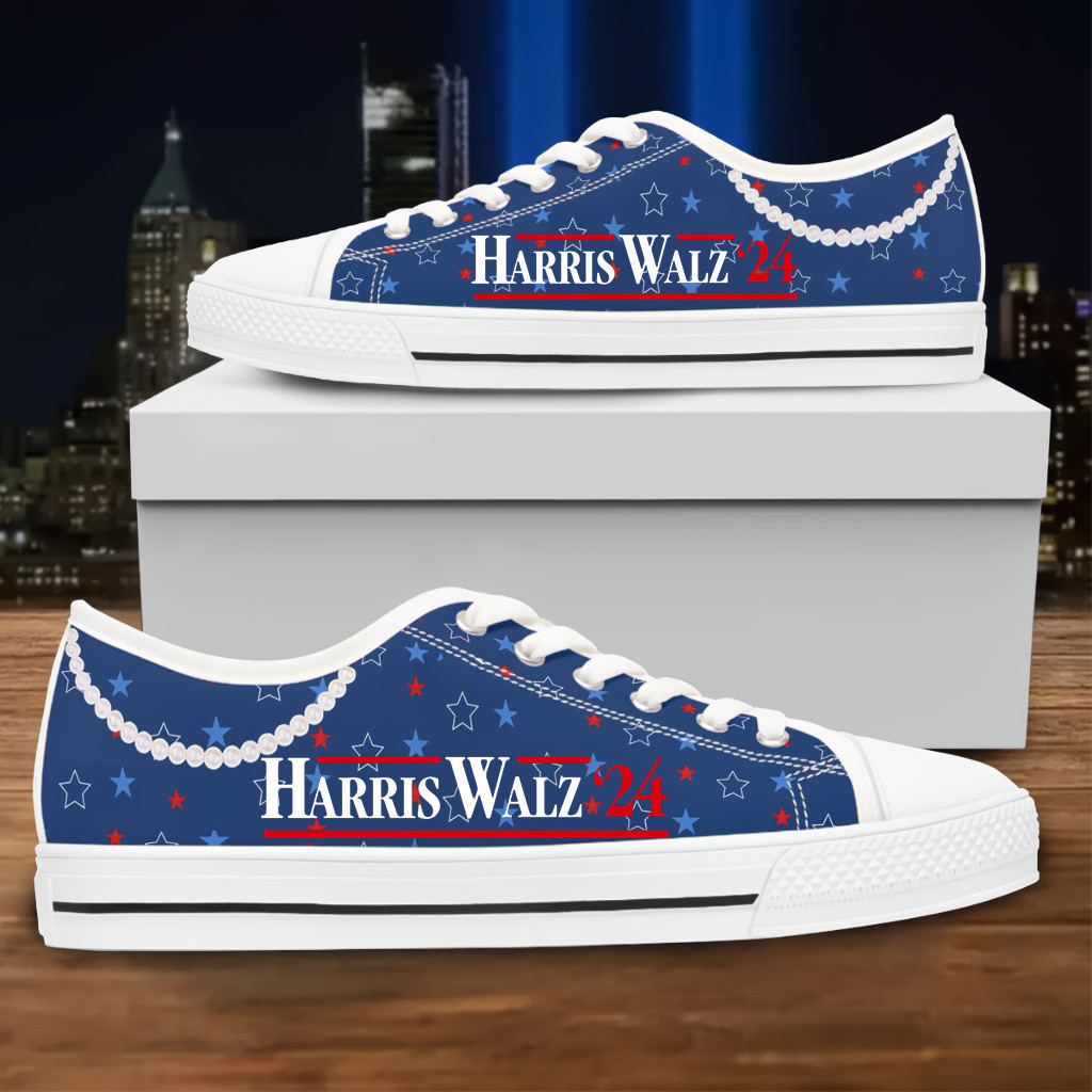 Harris Walz '24 Vote Blue Low Top Sneakers Kamala Harris Pearls Blue Low Top Shoes