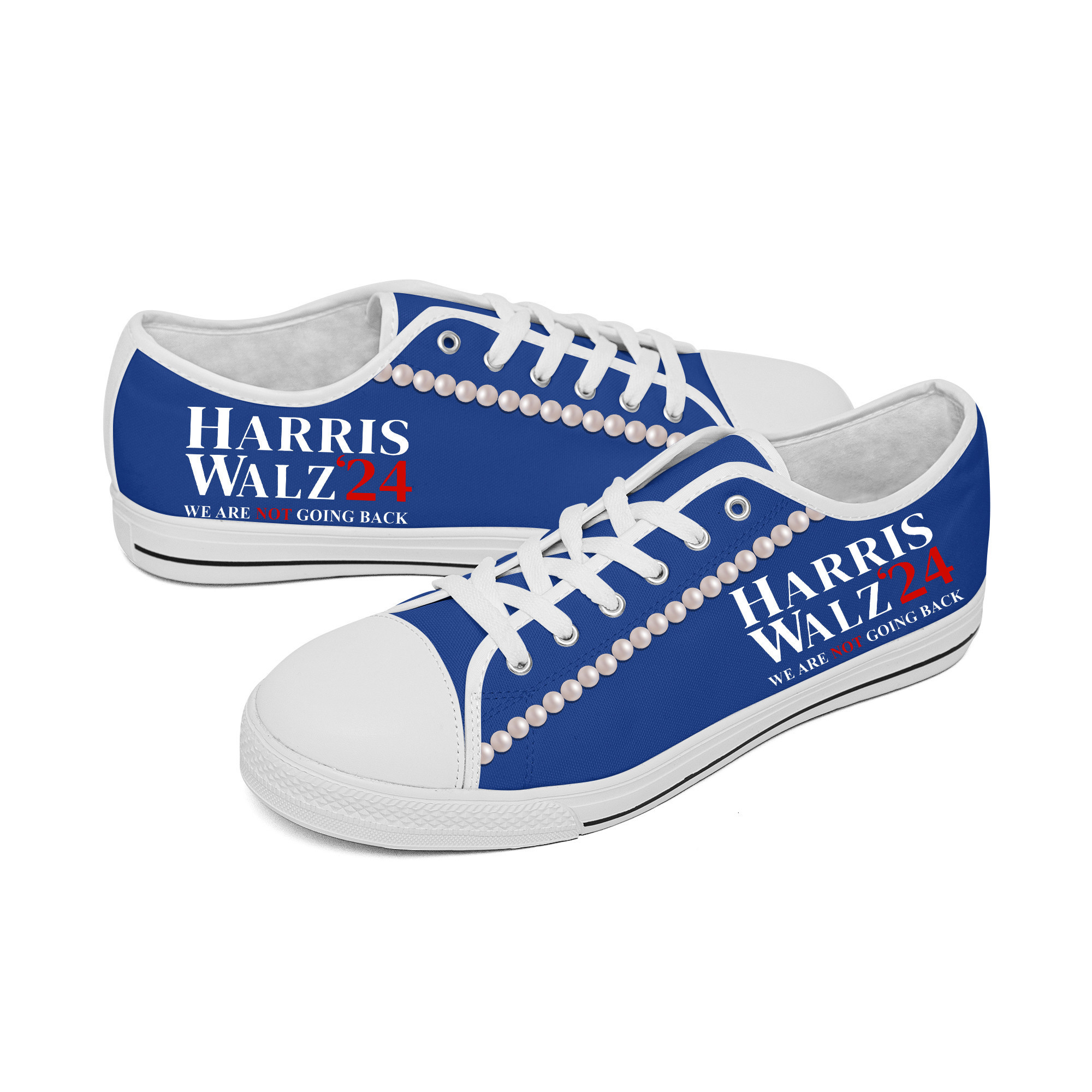 Harris Walz 24 We Are Not Going Back Low Top Shoes Chucks And Pearls Shoes Democrat Merch