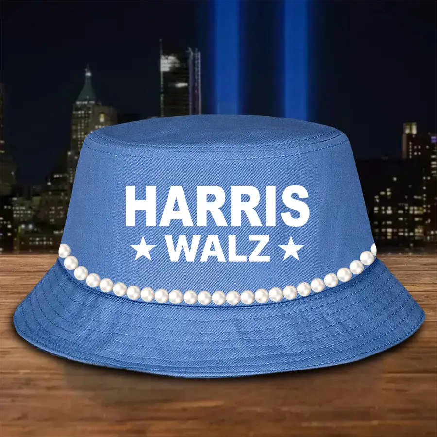 Harris Walz Blue Bucket Hat Chuck And Pearls Harris Walz Bucket Hat