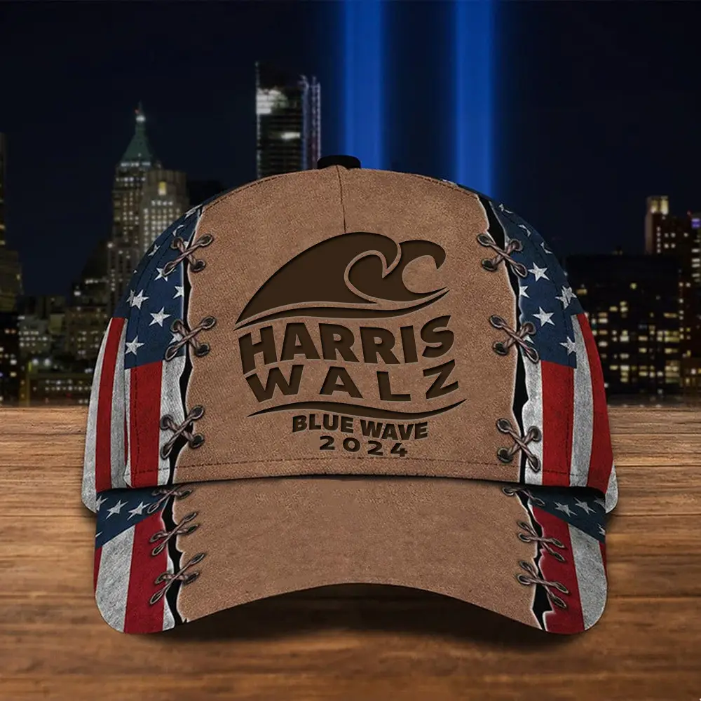 Harris Walz Blue Wave 2024 Hat Harris Walz Campaign American Flag Hat Vote Blue Merch
