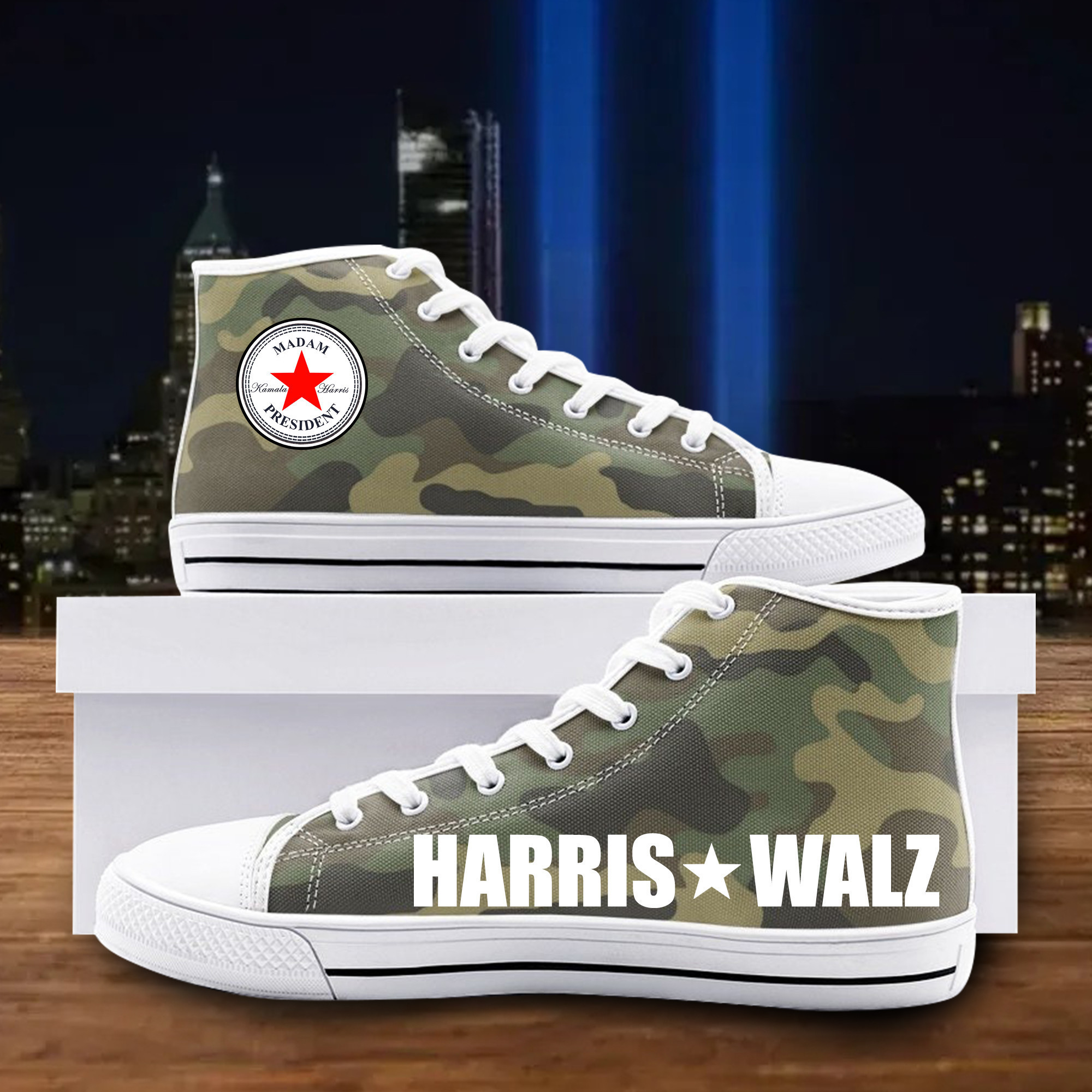 Harris Walz Camo High Top Shoes I'm With Her Democrat Shoes Harris Walz Merch