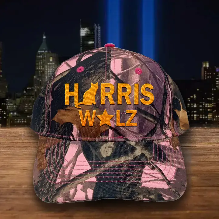 Harris Walz Embroidered Cap Pink Mossy Oak Camo Harris Walz 2024 Political Campaign Merch