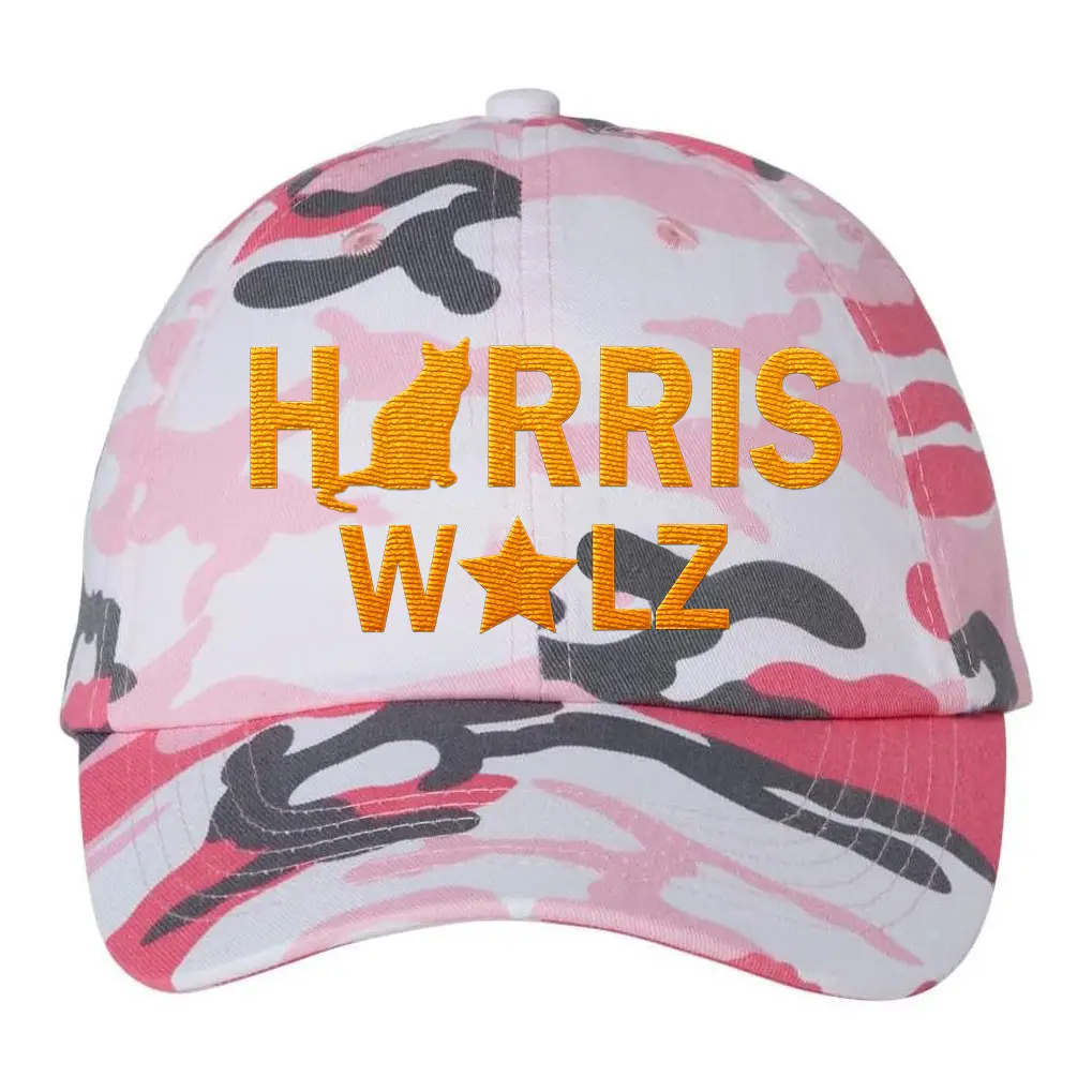 Harris Walz Embroidered Pink Camo Hat Harris Walz 2024 Political Campaign Merch