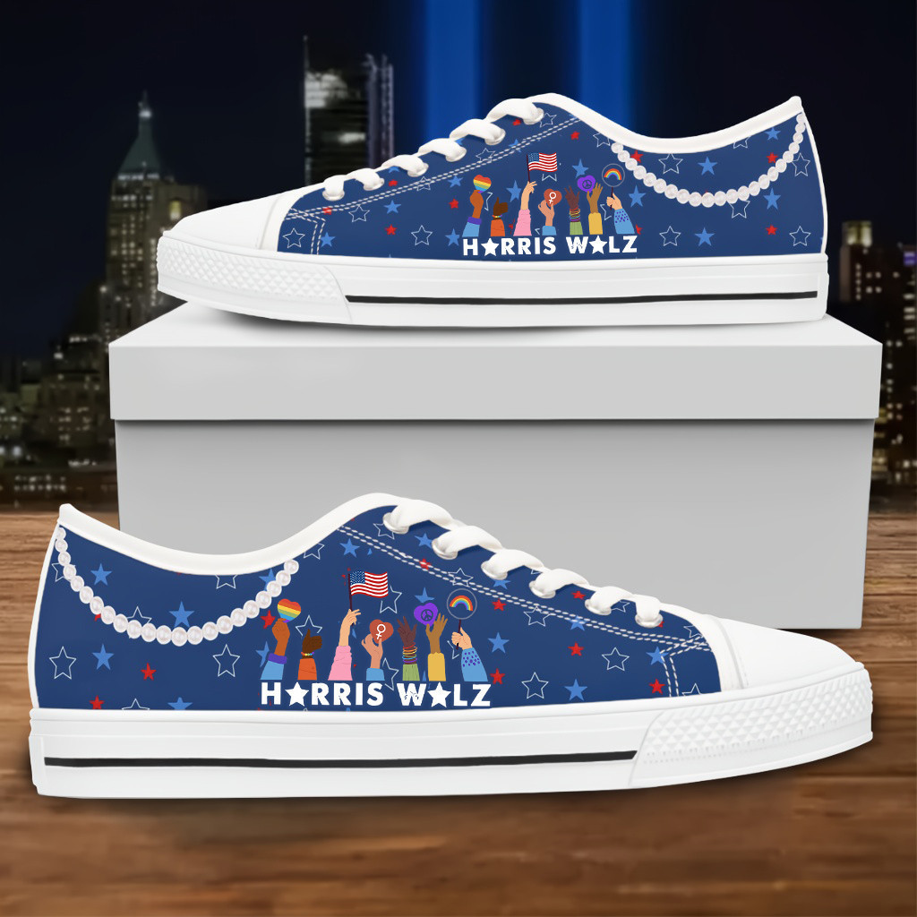 Harris Walz For The People Vote Blue Low Top Sneakers Kamala Harris Pearls Blue Low Top Shoes