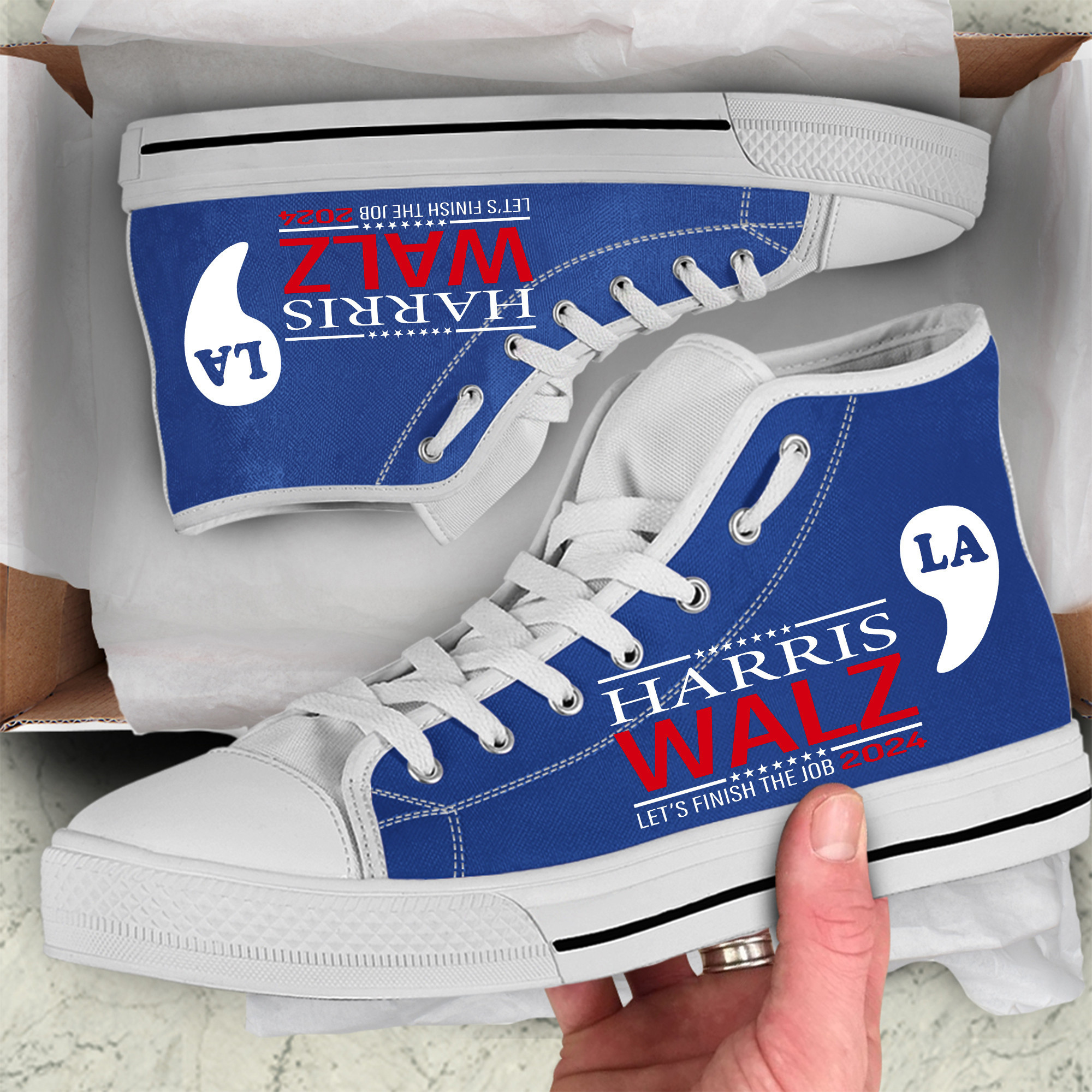 Harris Walz Let's Finish The Job 2024 High Top Shoes Comma La Shoes Gifts For Men Women
