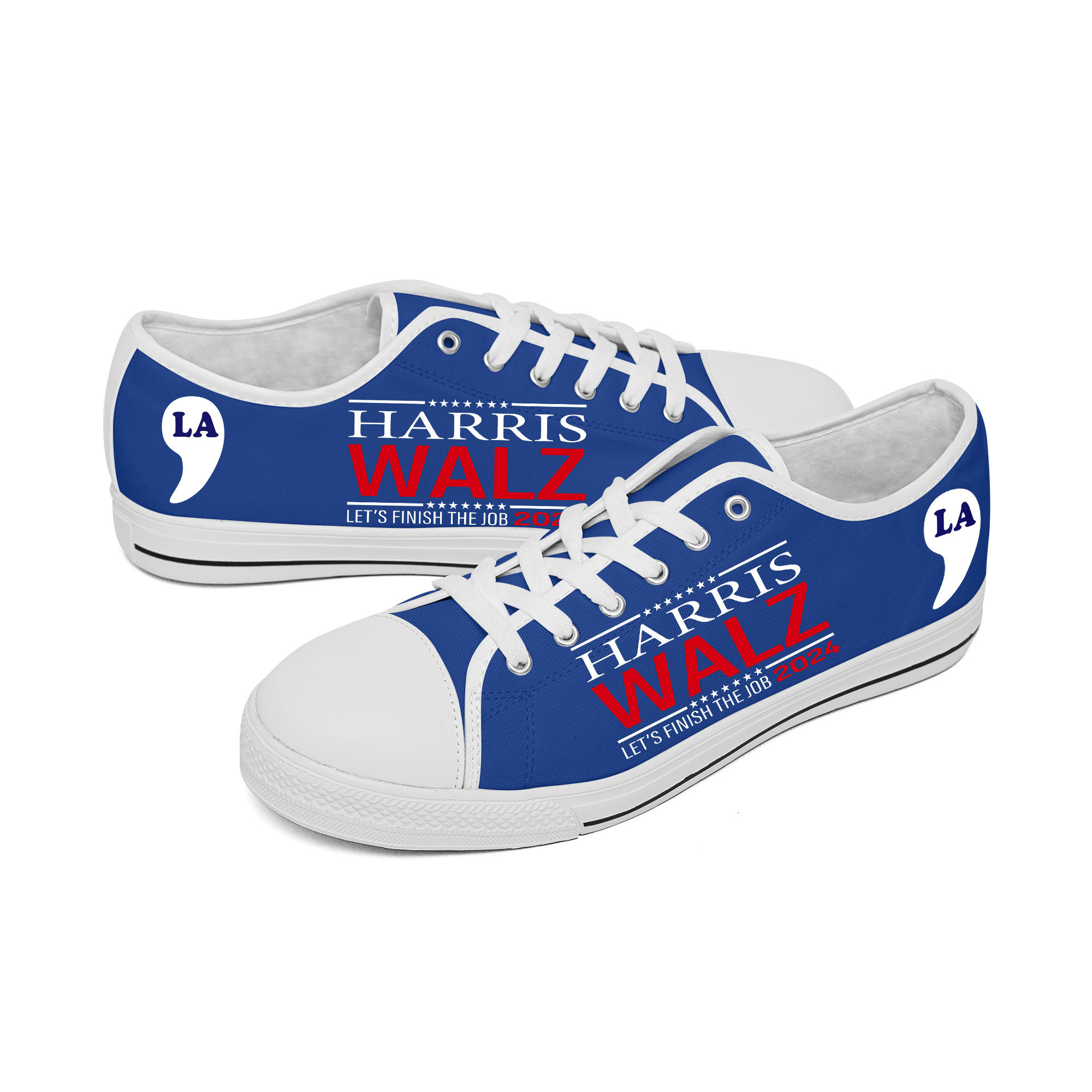 Harris Walz Let's Finish The Job 2024 Low Top Shoes Comma La Shoes Gifts For Men Women