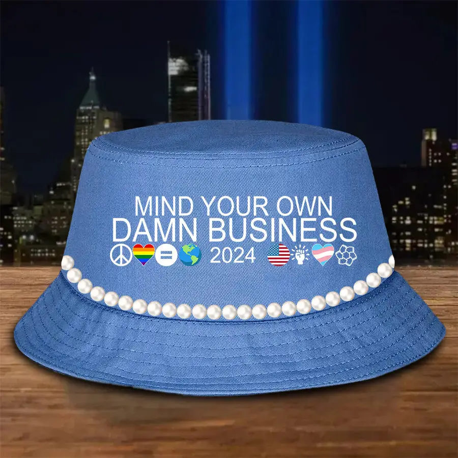 Harris Walz Mind Your Own Damn Bussiness Bucket Hat Chuck And Pearls Harris Walz Bucket Hat