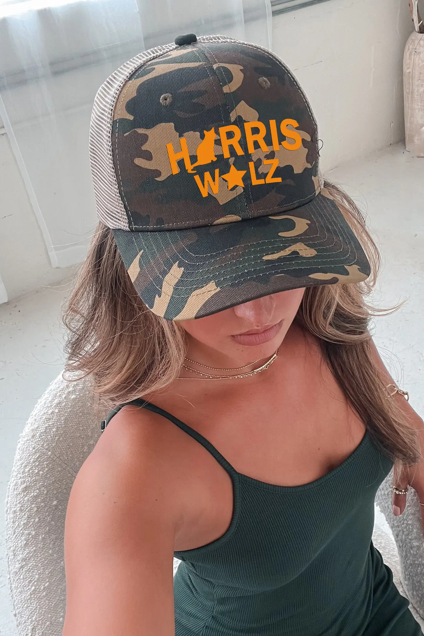 Harris Walz Printed Trucker Cap Hunting Camo Harris Walz 2024 Hat Gifts For Her