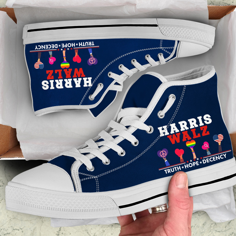 Harris Walz Truth Hope Decency High Top Shoes Vote Kamala Childless Cat Lady Sneakers Merch