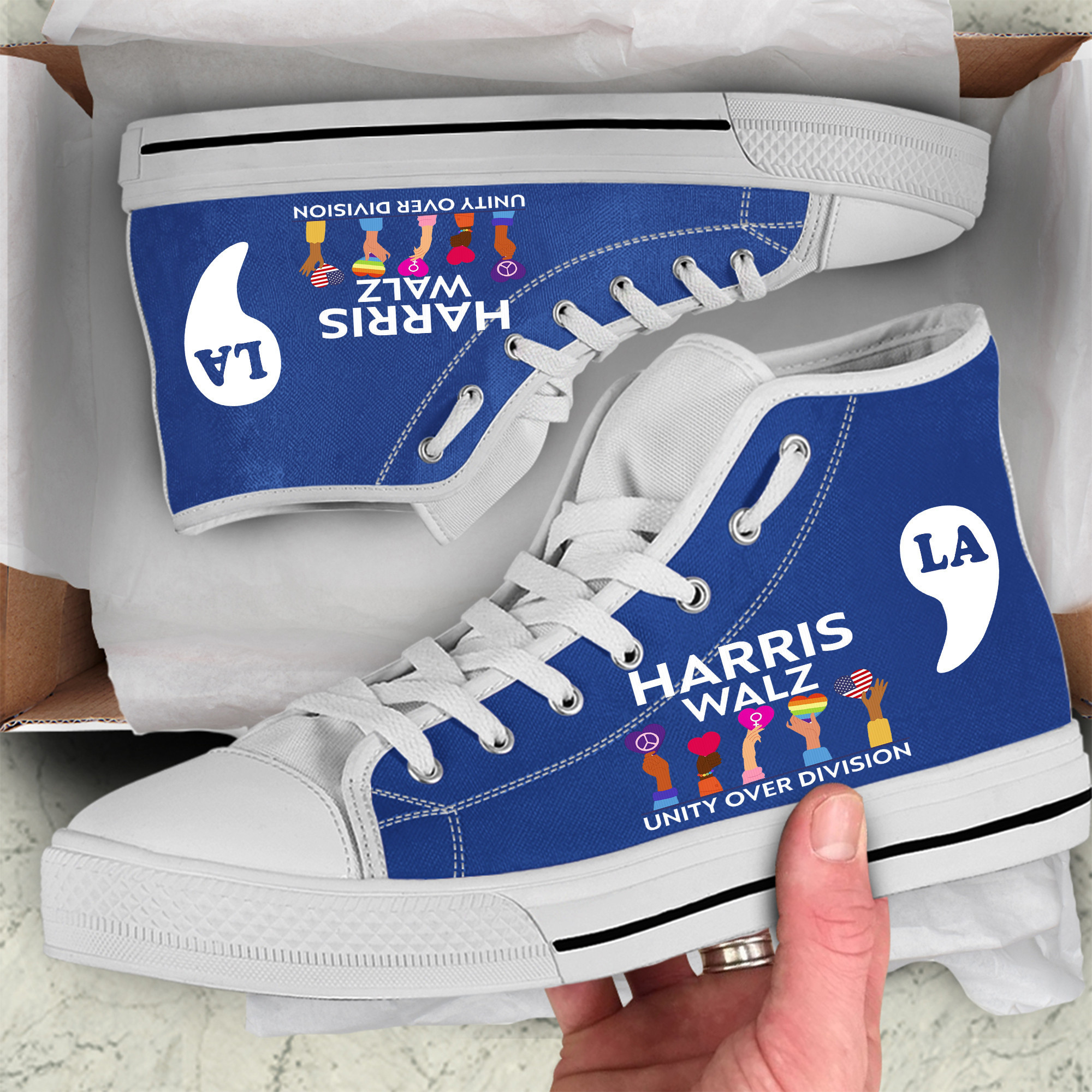 Harris Walz Unity Over Division High Top Shoes Comma La Shoes Gifts For Democrats