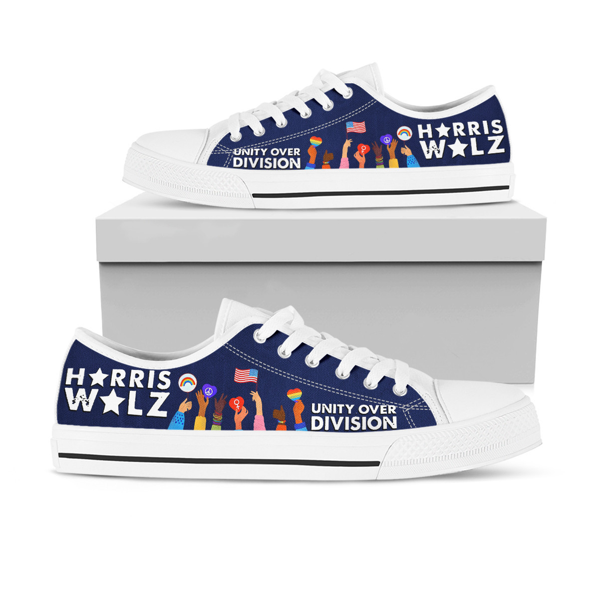 Harris Walz Unity Over Division LGBTQ Gay Pride Low Top Shoes Vote Harris Walz 2024 Shoes
