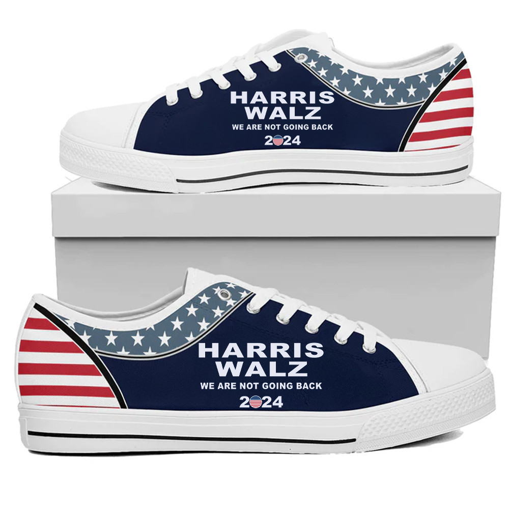 Harris Walz We Are Not Going Back Low Top Shoes Kamala Harris Campaign Shoes Political Merch Harris Walz We Are Not Going Back Low Top Shoes Kamala Harris Campaign Shoes Political Merch - Image 1
