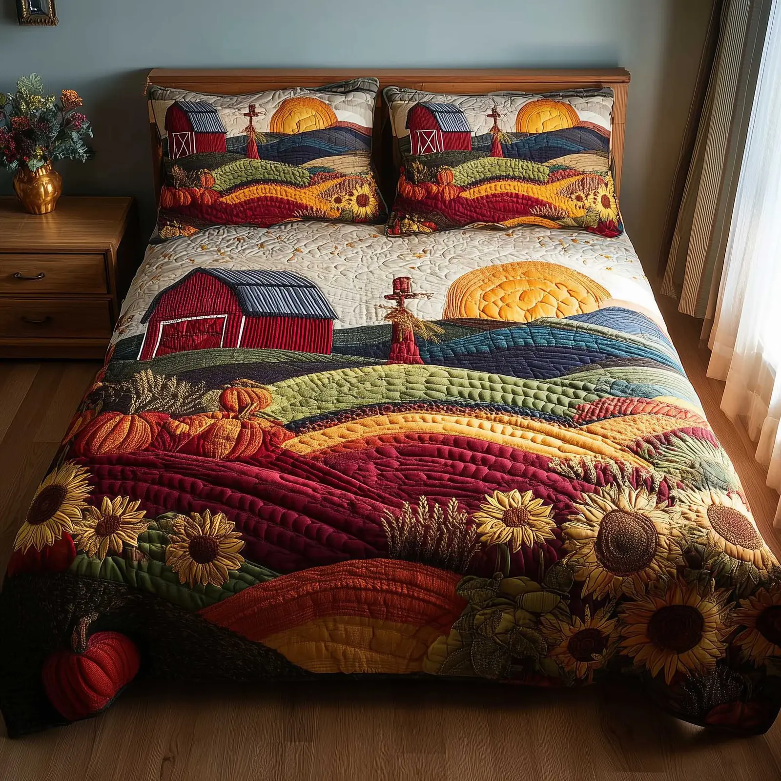 Harvest Farmhouse Quilted Bedding Set Bed Decoration Gifts For Farm Owners