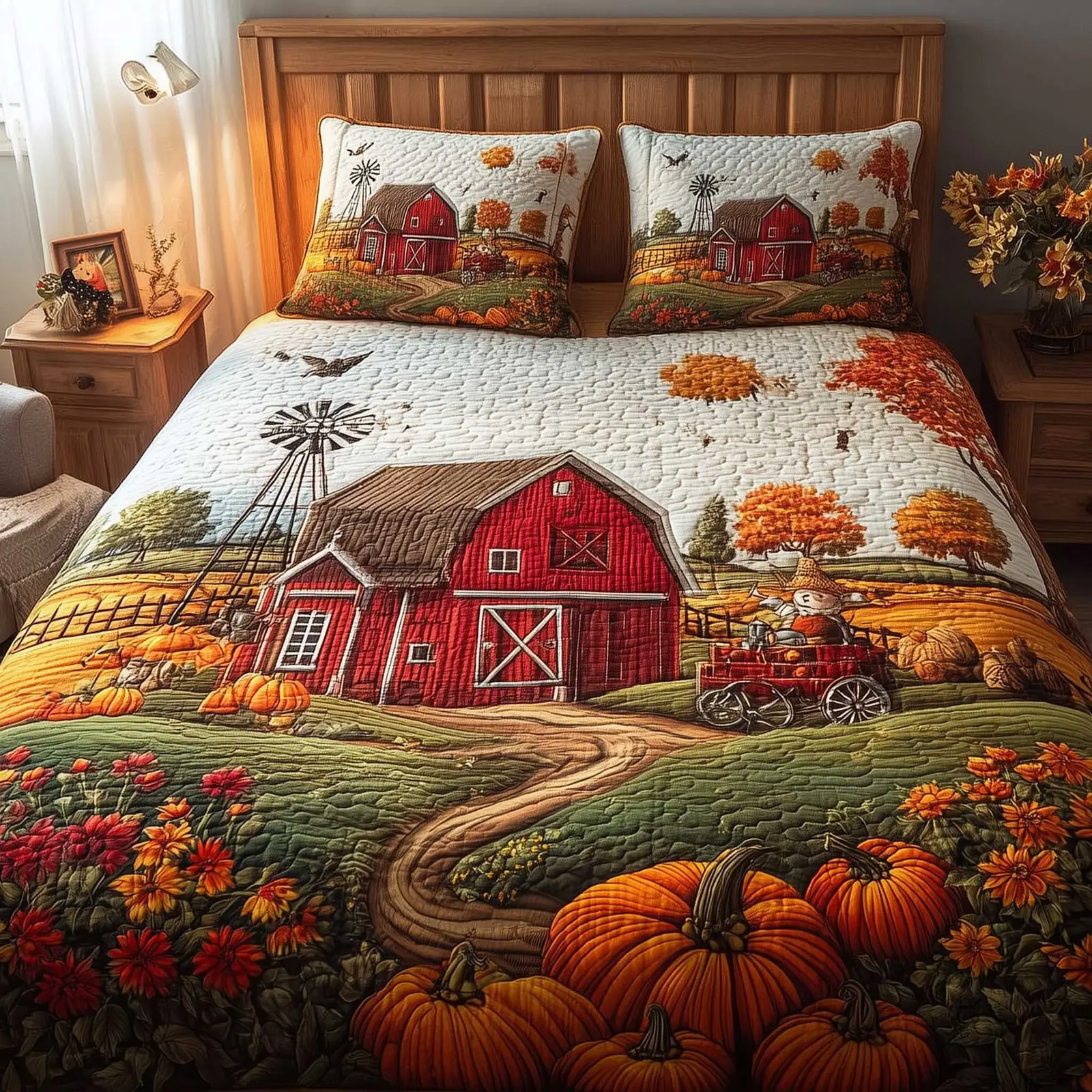 Harvest Farmhouse Quilted Bedding Set Duvet Cover Presents For Farmer Dads