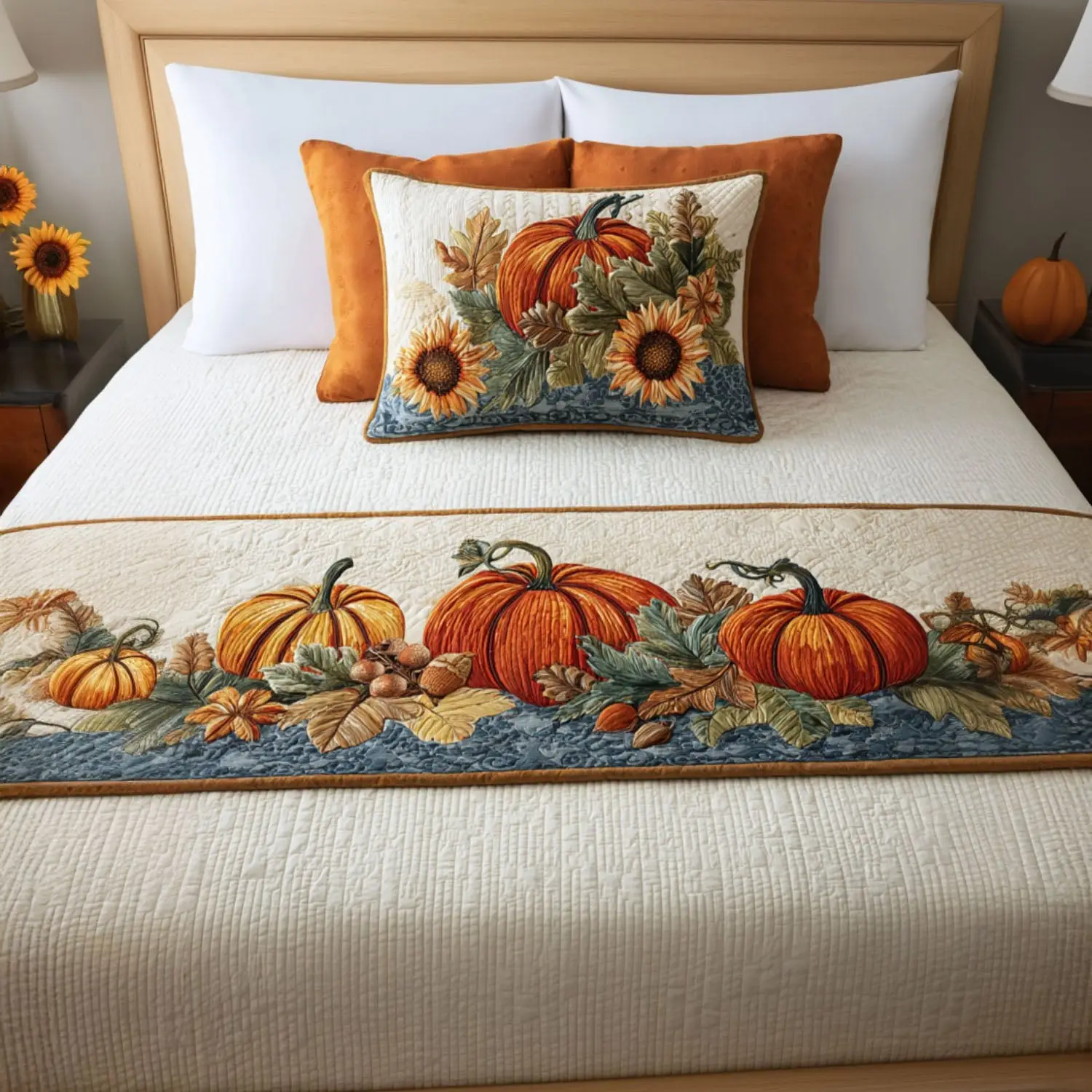 Harvest Hideaway Quilted Bed Runner Autumn Harvest Warmth Fall Gift for Mom