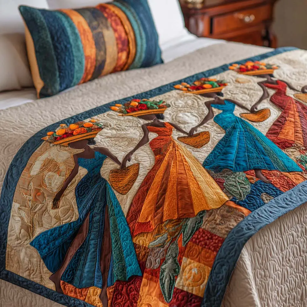 Harvest Parade Quilted Bed Runner Harvest Parade Scene Fall Gift