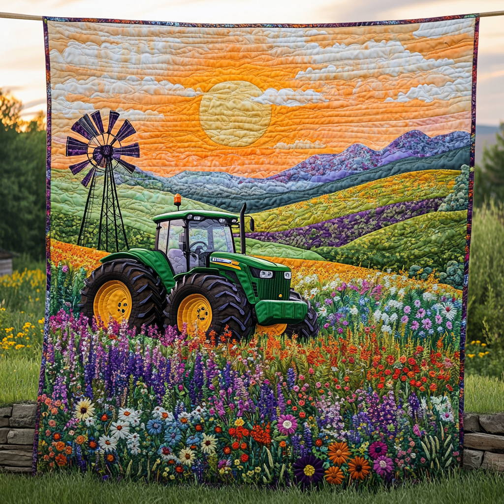 Harvest Ride Quilted Blanket Christmas Room Decor Presents For Tractor Lovers