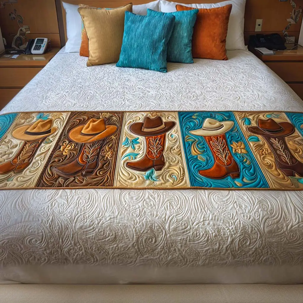 Hat and Heart Quilted Bed Runner Hat and Heart Western Gift