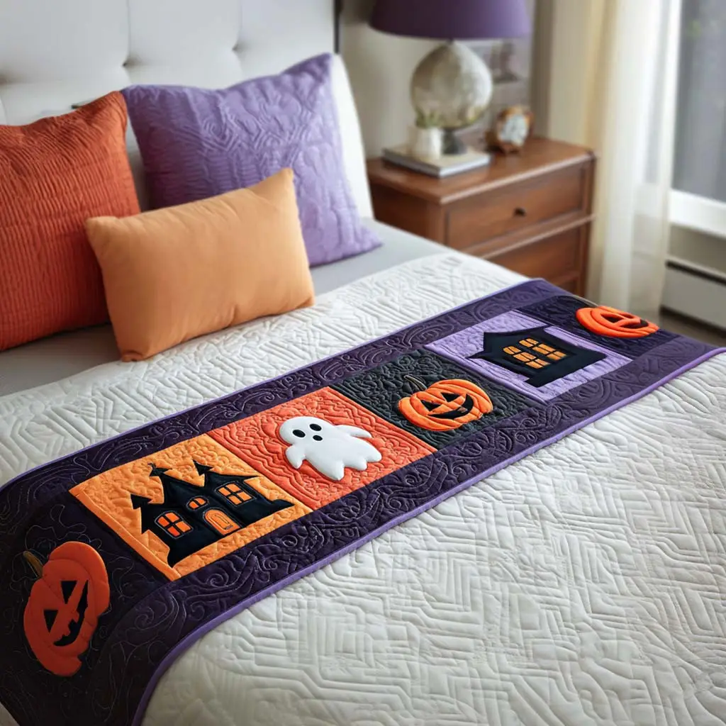 Haunted Dreams Quilted Bed Runner Haunted Dreamy Pattern Halloween Gift