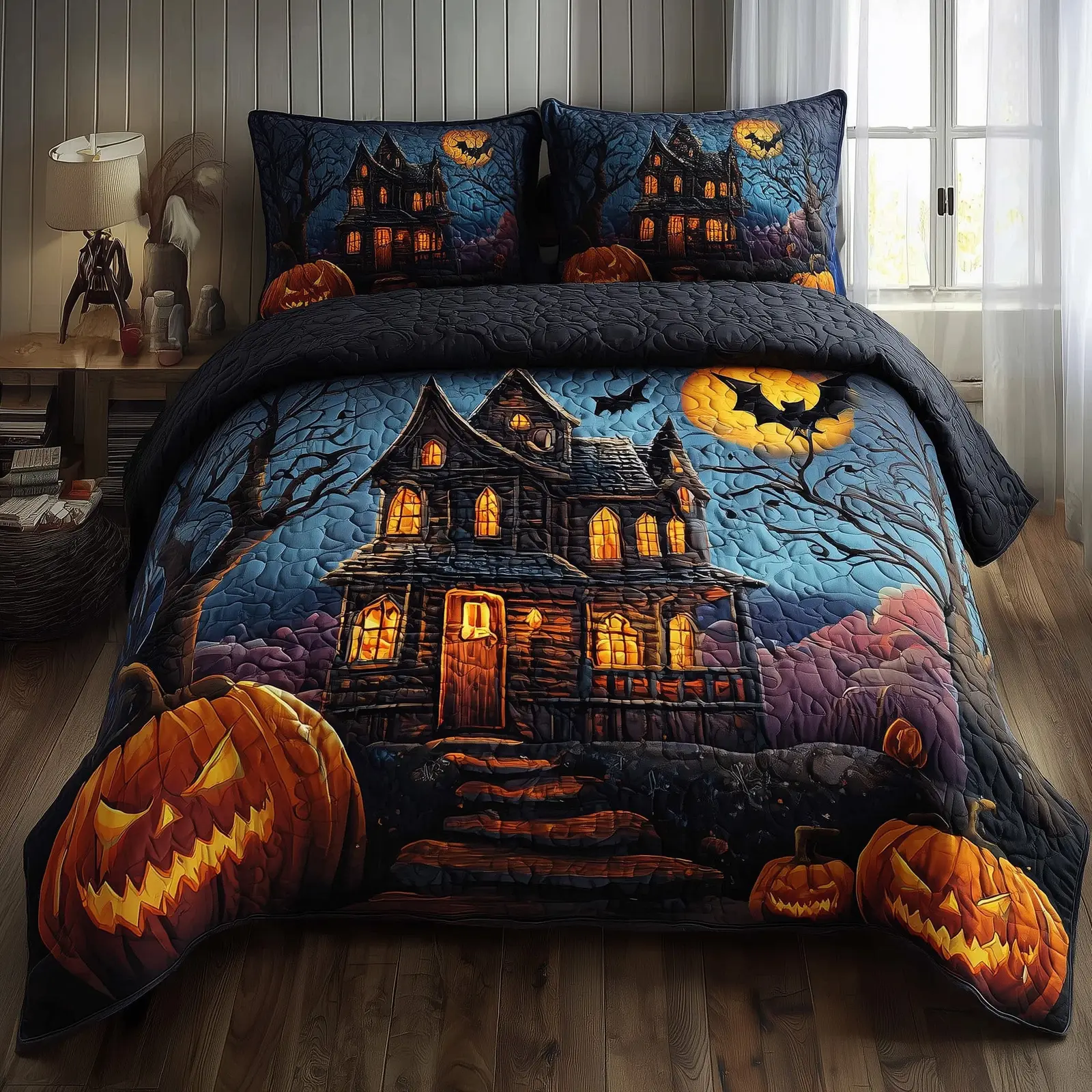 Haunted Manor Quilted Bedding Set Home Decor Collection Haunted Manor Quilted Bedding Set Home Decor Collection - Image 1