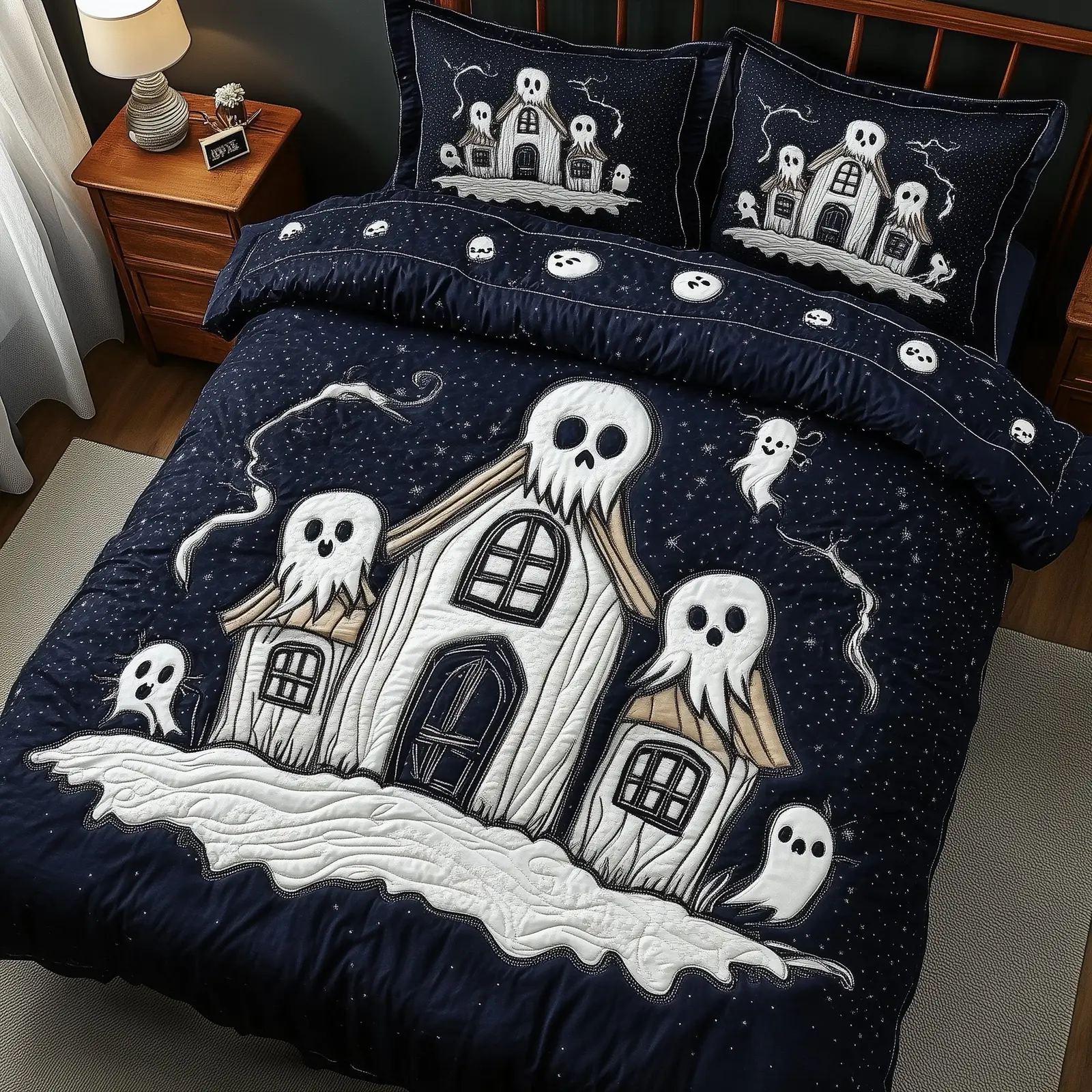 Haunted Pumpkin House Quilted Bedding Set Duvet Cover Bedspread Halloween Gift Ideas