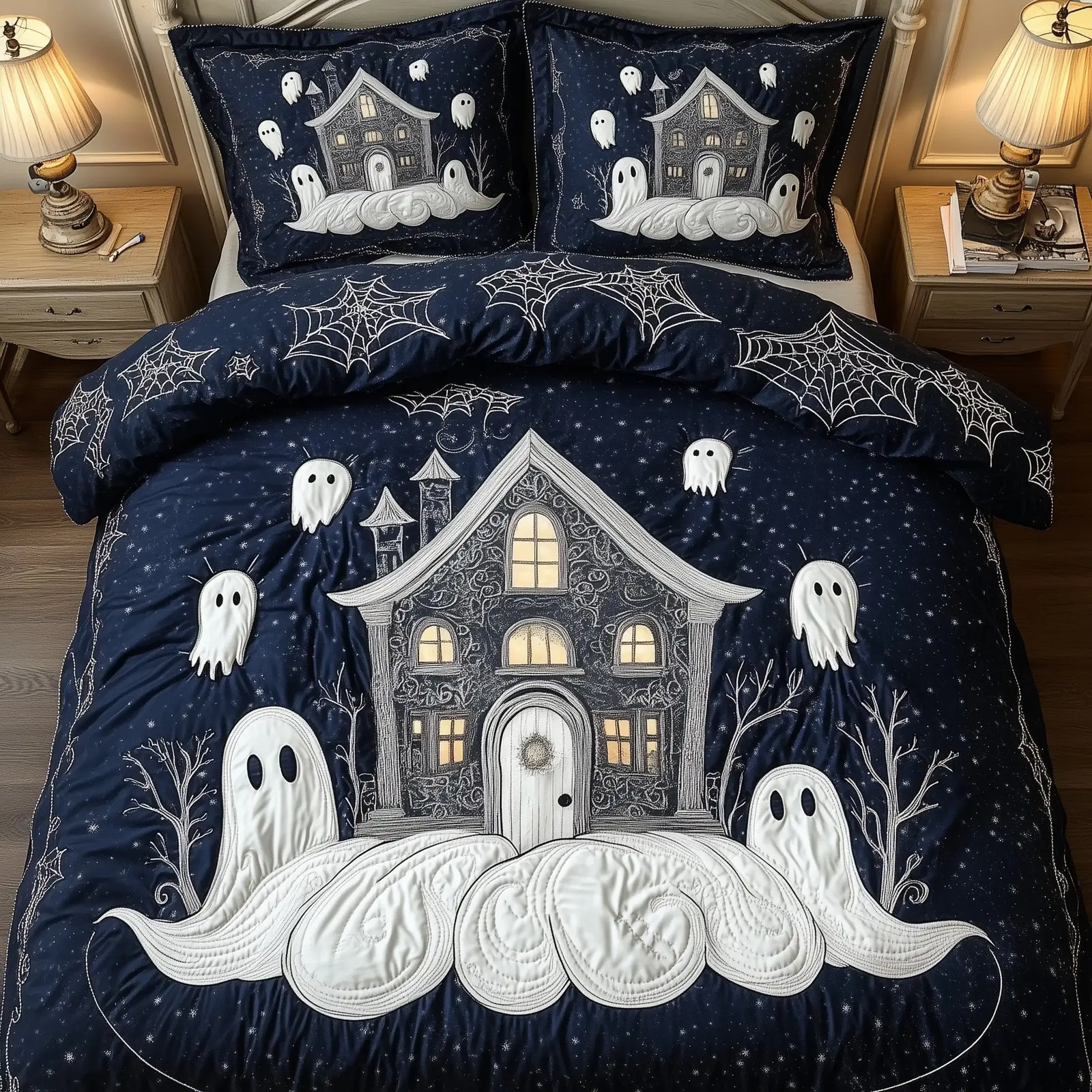 Haunted Pumpkin House Quilted Bedding Set Duvet Cover Bedspread Halloween Gifts For Son