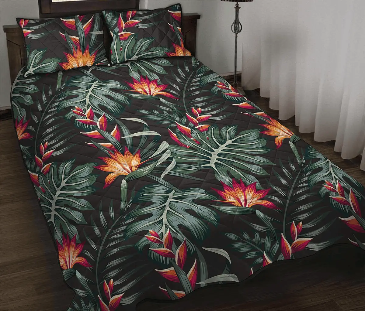 Hawaiian Tropical Plants Pattern Quilted Bedding Set Summer Vibe Duvet Covers Good Gifts For Mom