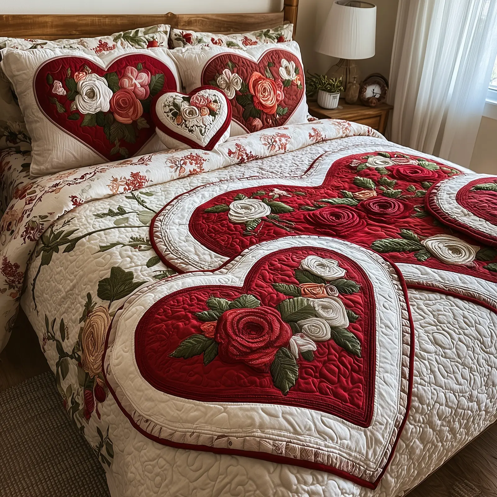 Heart And Rose Quilted Bedding Set Bedding Ideas Best Valentines Gifts For Lovers