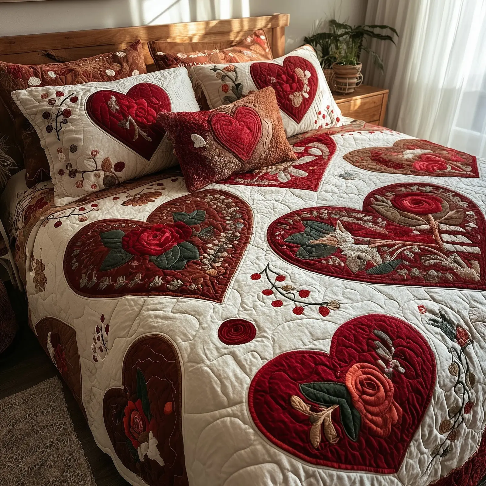 Heart And Rose Quilted Bedding Set Gifts For Sister In Law Valentine Day