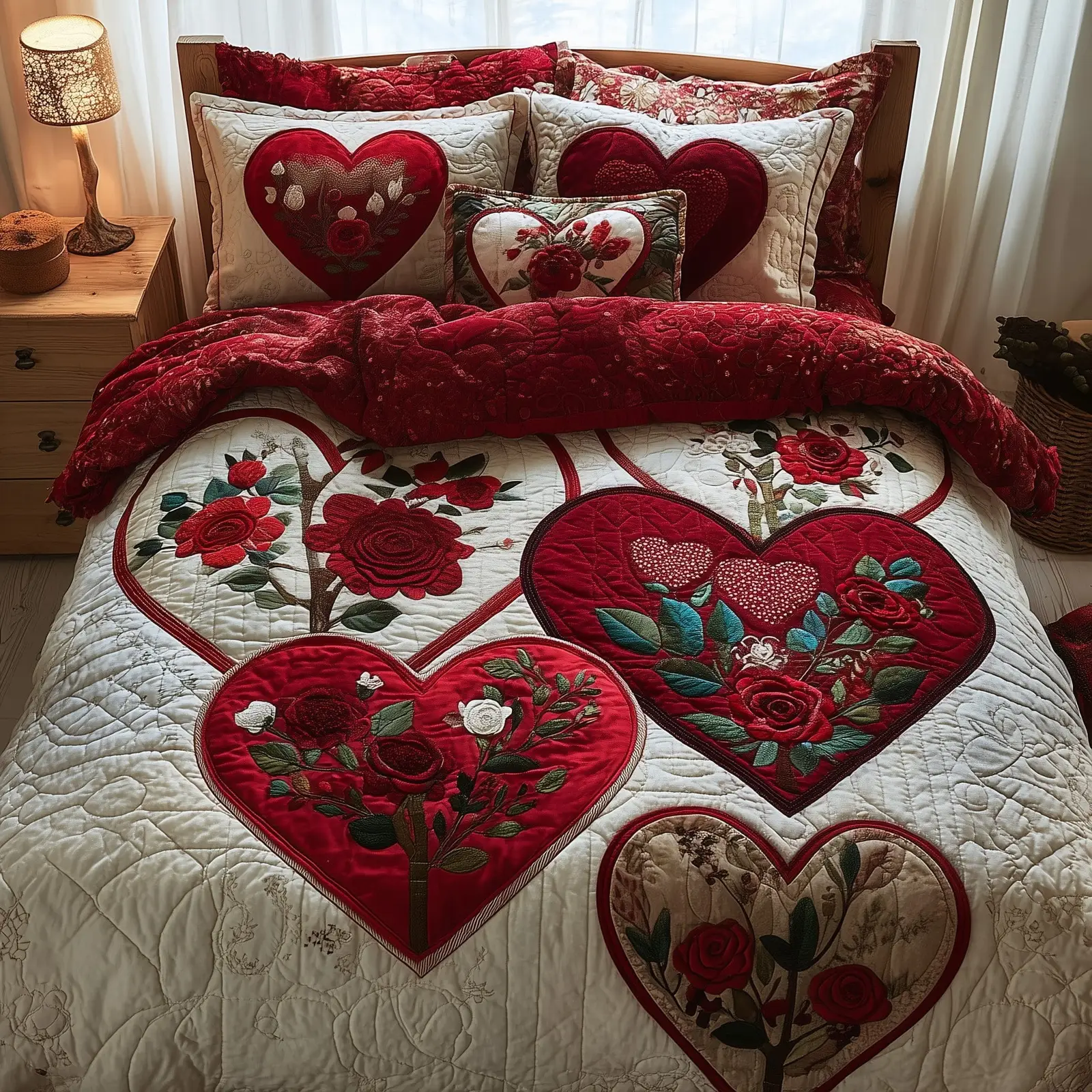 Heart And Rose Quilted Bedding Set Room Decor Ideas Valentines Gifts Idea For Her