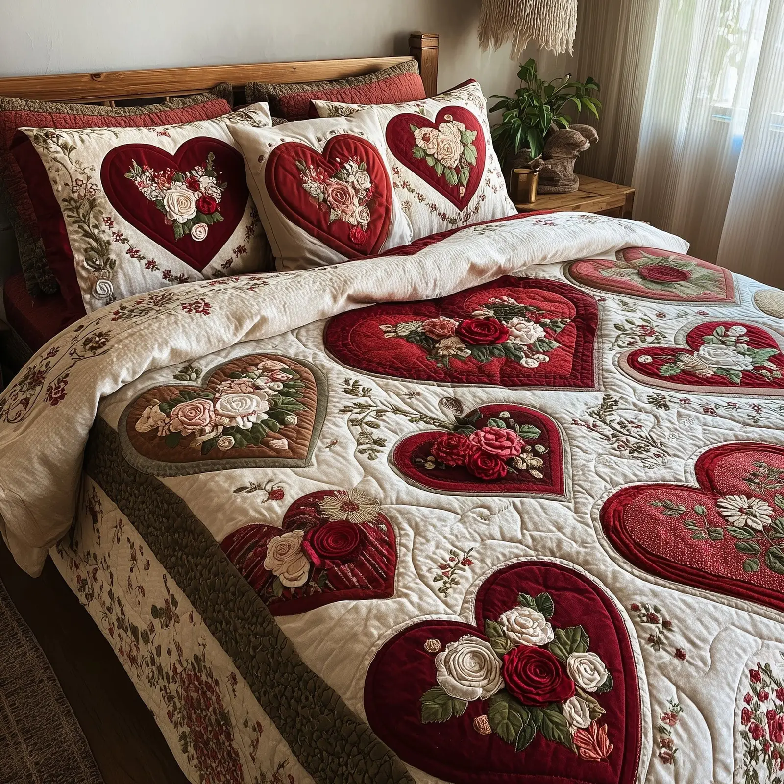 Heart And Rose Quilted Bedding Set Valentine Day Gift Friend Exchange Ideas
