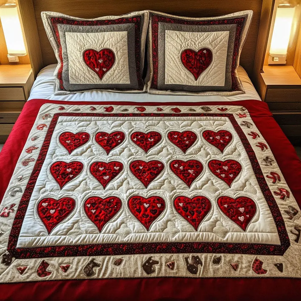 Heart Bliss Quilted Bedding Set Charm Heart Bedding Ideas Valentines Day Gifts For Wife