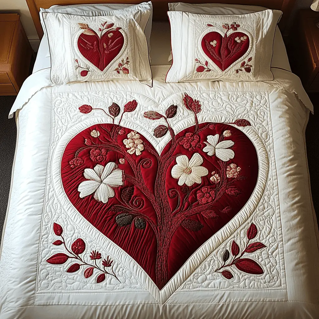 Heart Blushing Love Quilted Bedding Set Friend Valentine Day Gift Exchange Ideas Heart Blushing Love Quilted Bedding Set Friend Valentine Day Gift Exchange Ideas - Image 1