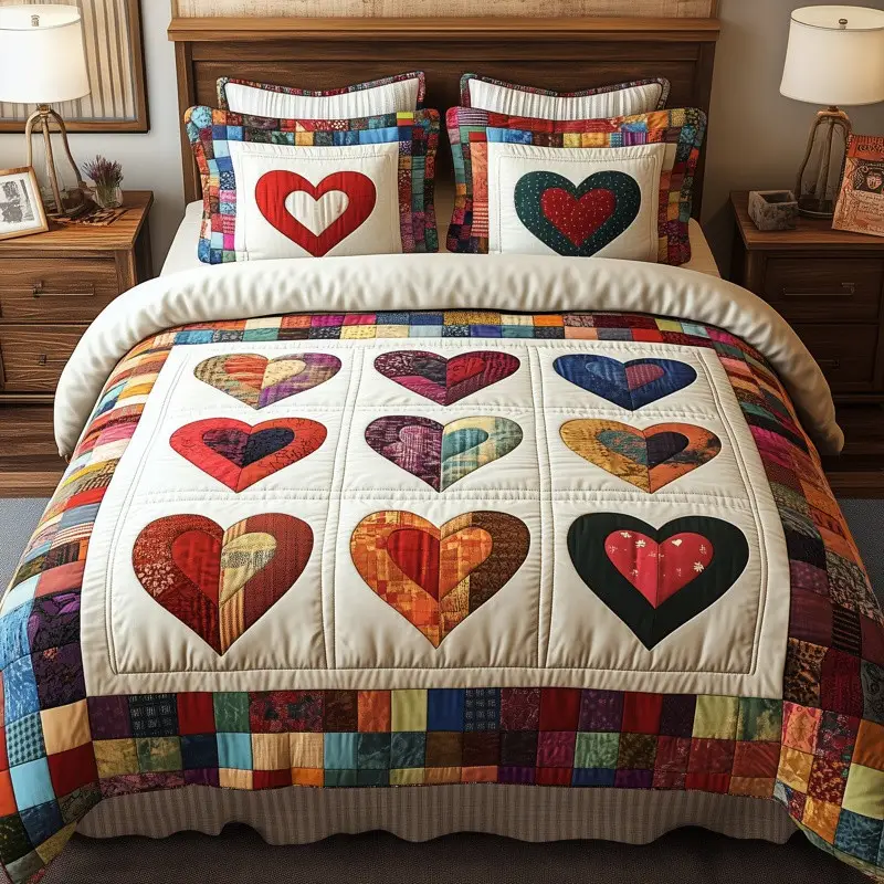 Heart By Heart Quilted Bedding Set Romantic Valentine Bedroom Decor Best Gift For Couples
