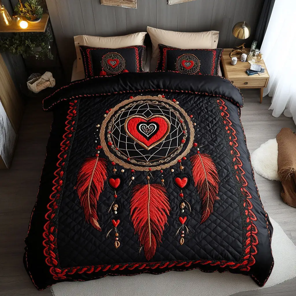 Heart Dreamcatcher Quilted Bedding Set Duvet Cover Bedspread Gifts Bedroom Decorative