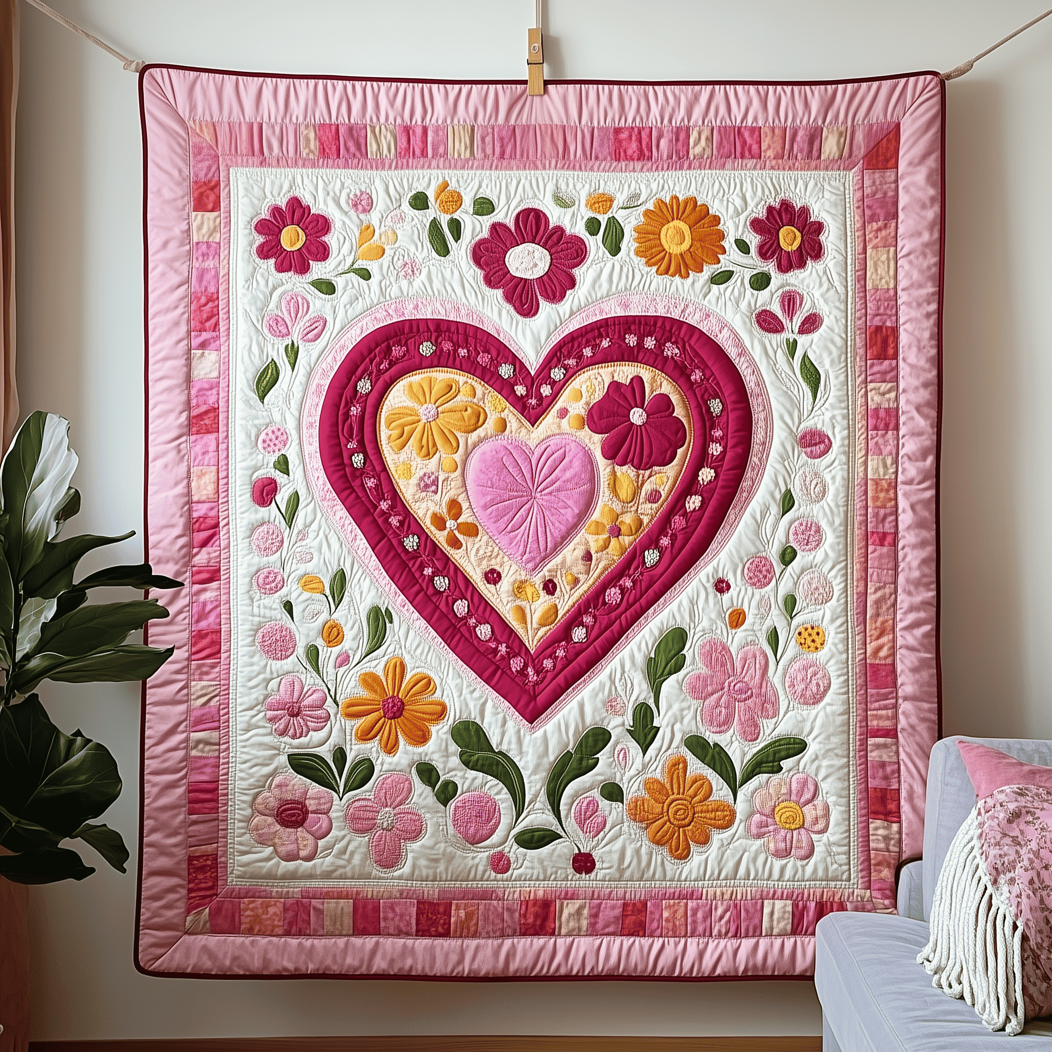 Heart In Bloom Quilted Blanket Bedding Ideas First Valentine Gift For Boyfriend