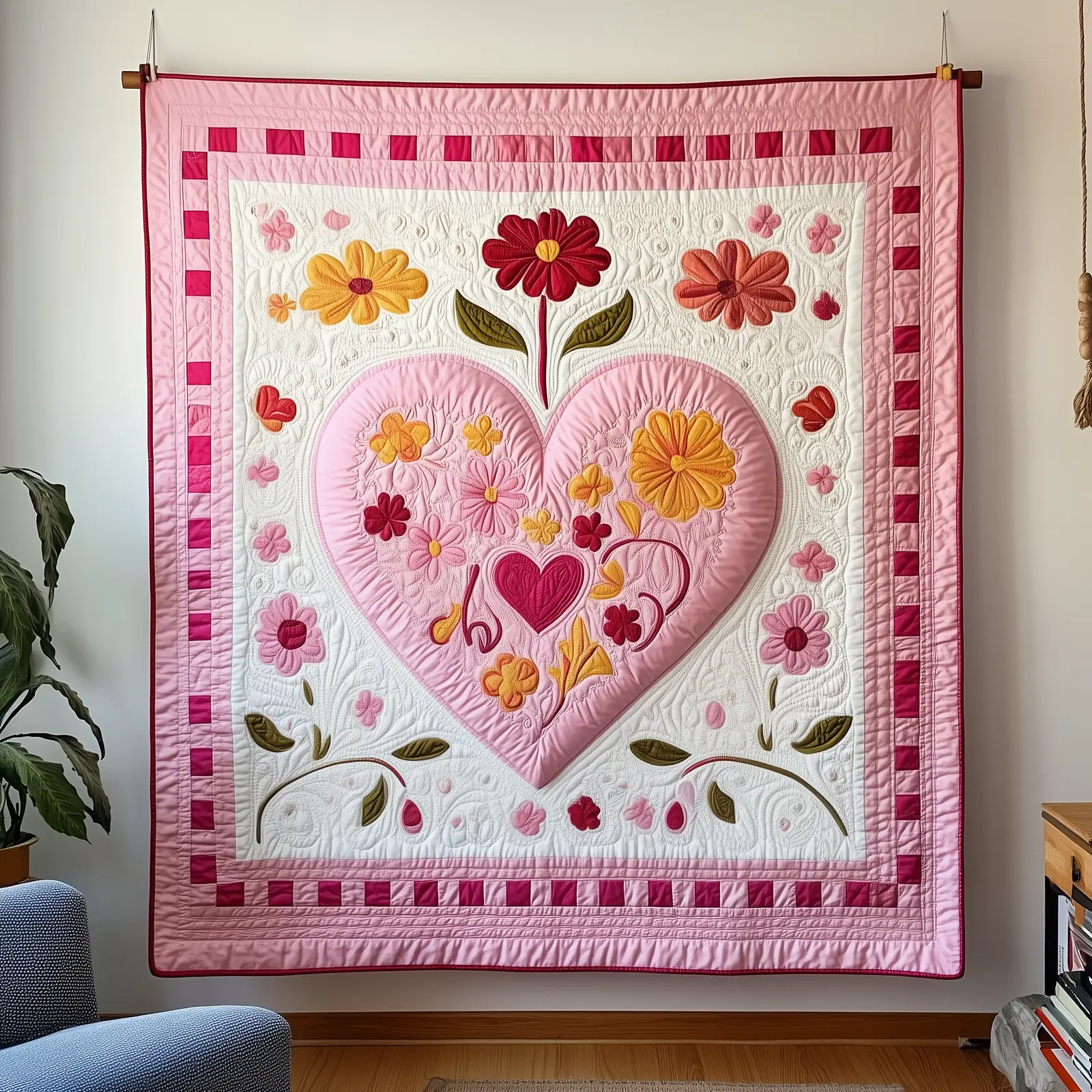Heart In Bloom Quilted Blanket Rustic Home Decor Valentine's Day Gifts For Her