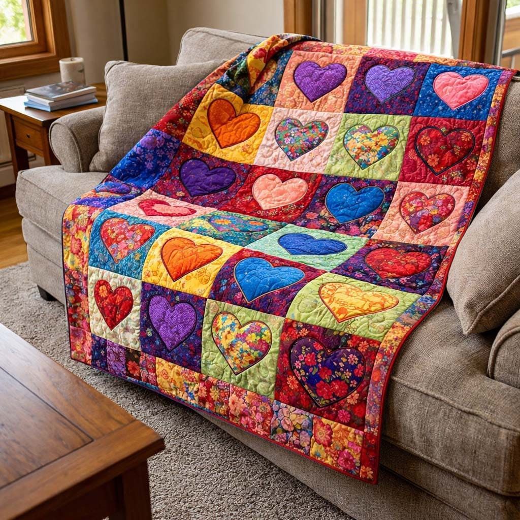 Heart In Bloom Quilted Blanket Vintage Home Decor First Valentine Gift For Girlfriend