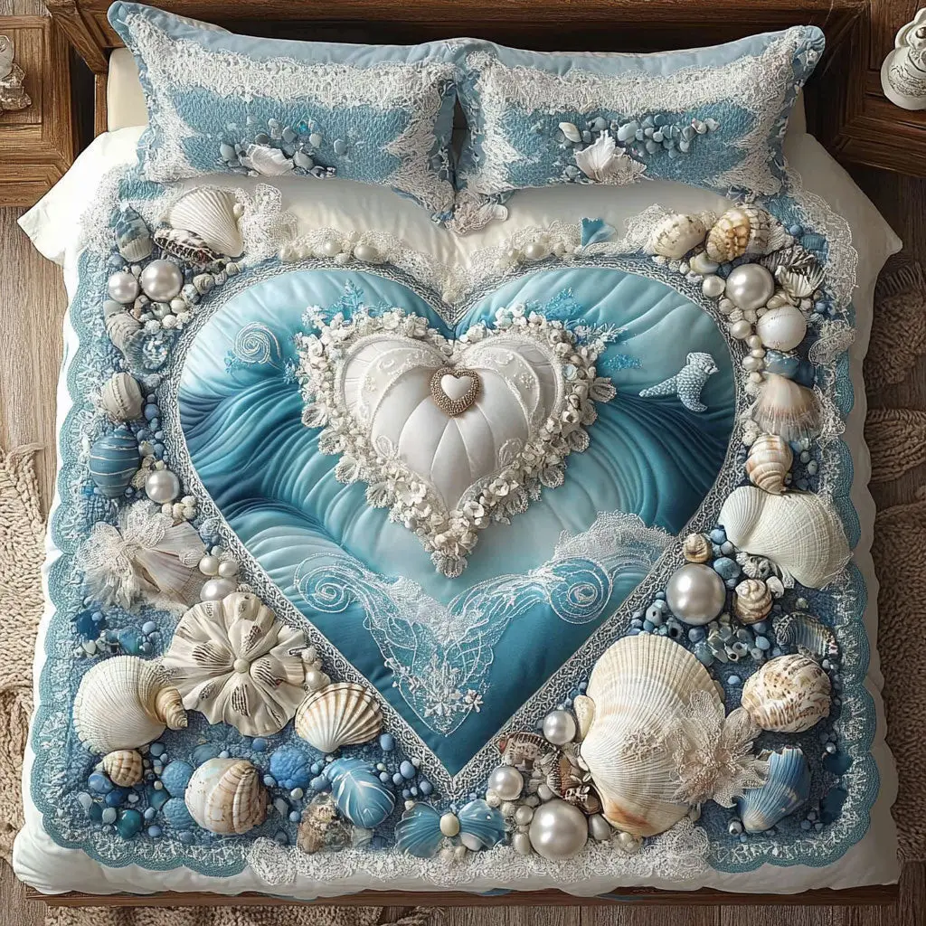 Heart In Ocean Quilted Bedding Set Duvet Cover Bedspread Best Gift Ideas For Mom