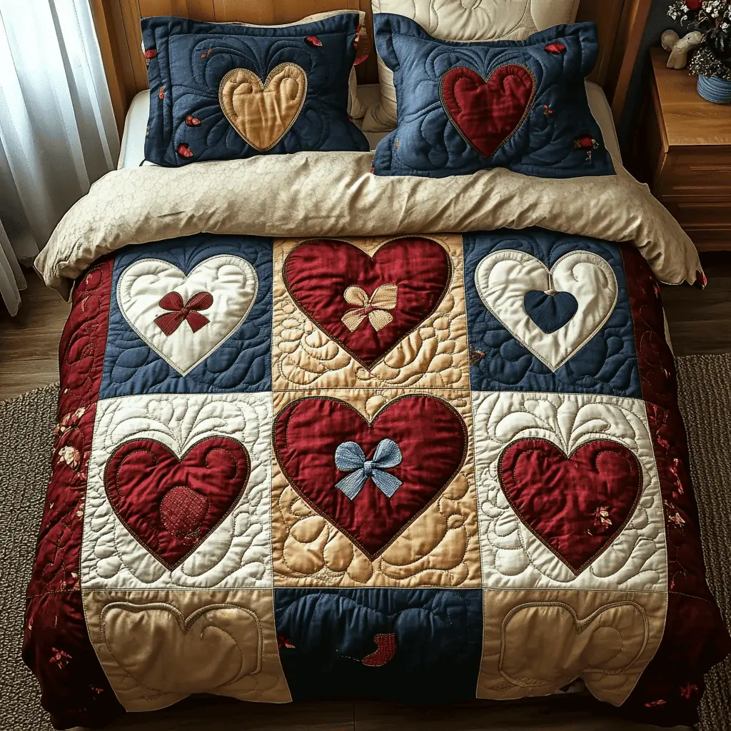 Heart Lace And Love Quilted Bedding Set Good Valentine Day Gifts For The Whole Family